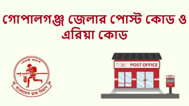 গোপালগঞ্জ জেলার পোস্ট কোড ও এরিয়া কোড